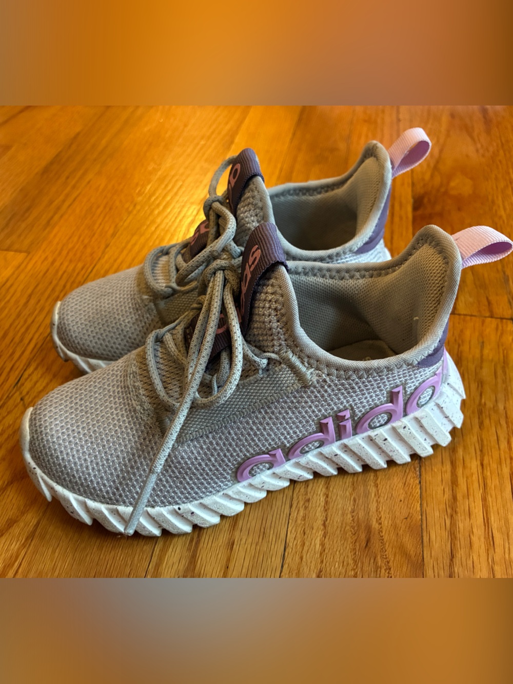 adidas Kids Sneakers in Light Gray with Pink Accents